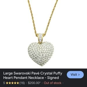 Large Swarovski pave crystal heart pendant necklace